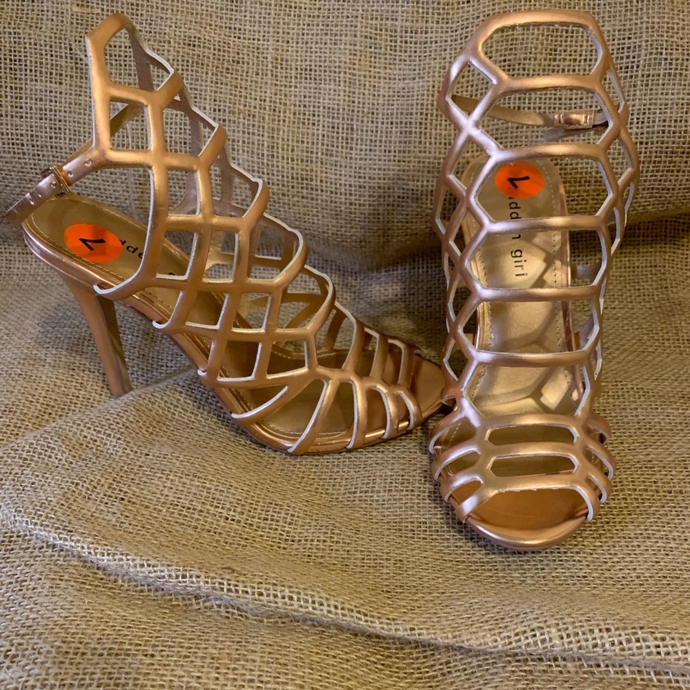Madden girl rose gold caged heels